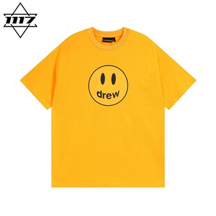正品drew短袖黄色笑脸比伯t恤男女情侣潮牌纯棉圆领半袖上衣春夏