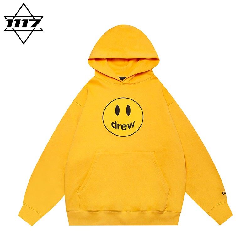 正品drew连帽卫衣黄色笑脸帽衫男女情侣美式潮牌纯棉外套上衣秋冬