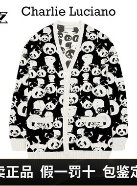 Charlie Luciano熊猫针织衫cl宽松休闲开衫外套男女情侣潮牌