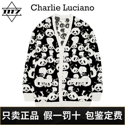 Charlie Luciano熊猫针织衫cl宽松休闲开衫外套男女情侣潮牌