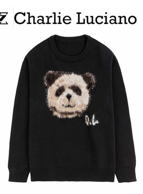 Charlie Luciano熊猫毛衣cl打底刺绣圆领毛衫男女潮牌王嘉尔同款