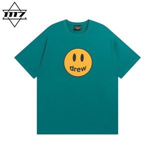 上衣春夏 湖绿笑脸比伯t恤男女情侣潮牌纯棉圆领半袖 正品 drew短袖