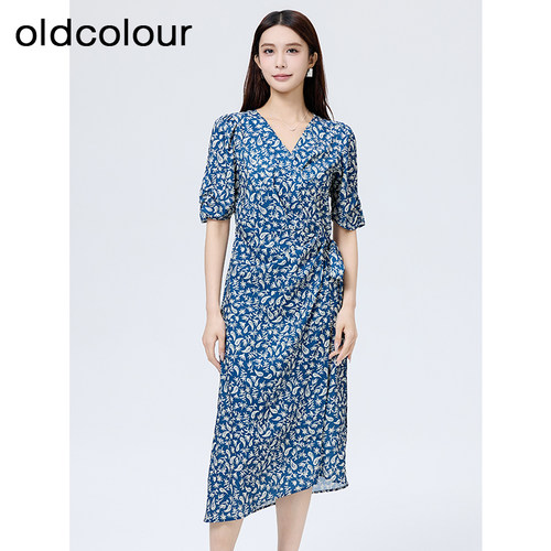 oldcolour欧珂夏季新款时尚日常设计感V领短袖连衣裙女SA
