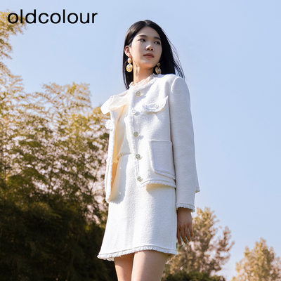 oldcolour冬季新品时尚通勤小香风手工呢料短外套女BQ421502A1