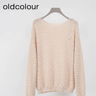 oldcolour冬季新品勾花镂空休闲百搭显瘦毛织套头衫女BQ490517A1