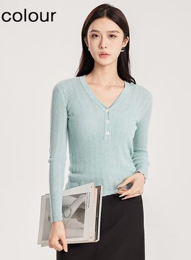 oldcolour优质春季新款感简约气质修身V领套头针织衫女Q110504A1