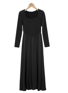 oldcolour黑色长袖连衣裙冬季新款修身显瘦高腰长裙女O42102290
