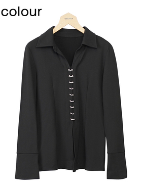 oldcolour黑色气质衬衫冬季新款设计感宽松长袖上衣女O42013233