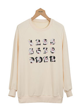 oldcolour冬季简约休闲印花宽松气质百搭圆领卫衣女P460201A1-699