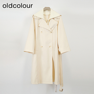 oldcolour春款纯色日式韩系宽松双排扣纯色风衣外套女Q18043459