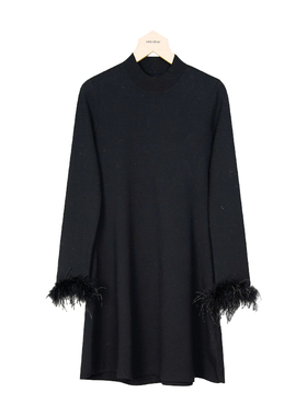 oldcolour冬季黑色优雅气质宽松显瘦针织连衣裙女P461002A1-1299