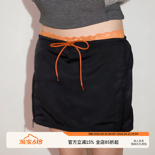 SEEKSIMPLE 细腰头抽绳撞色直筒尼透气时髦百搭短款半裙D0311