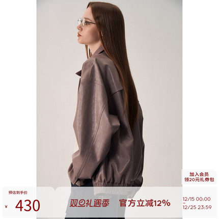 SEEKSIMPLE 复古皮衣外套女2023秋冬新款宽松休闲翻领夹克上衣