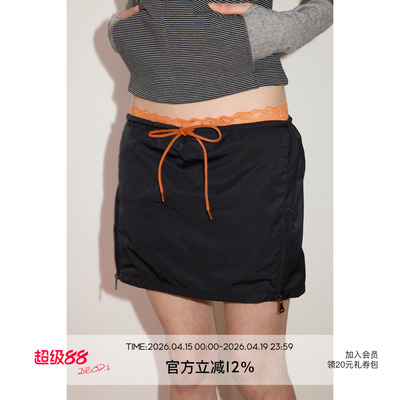 SEEKSIMPLE 细腰头抽绳撞色直筒尼透气时髦百搭短款半裙