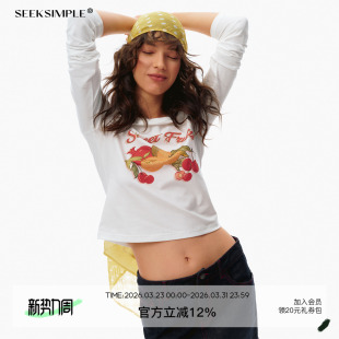 短款 SEEKSIMPLE 复古正肩长袖 水果印花 t恤上衣 高密棉纺