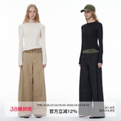 女 设计感慵懒垂感宽松阔腿长裤 SEEKSIMPLE 腰头拼接格纹休闲裤