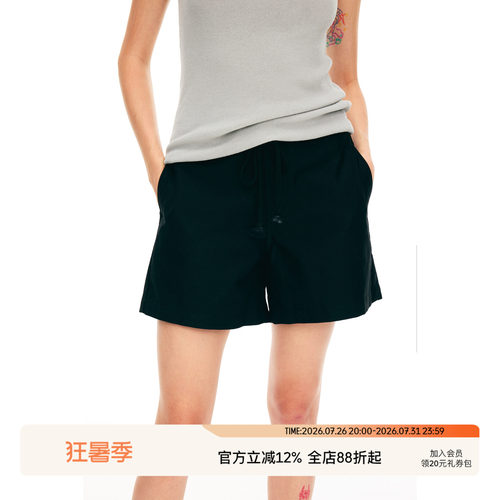 SEEKSIMPLE 全棉质抽绳休闲直筒挺括低腰短裤D0537