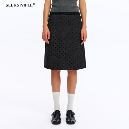 SEEKSIMPLE 羊毛波点直筒毛呢半身裙秋季深灰色低腰呢子下身裙子