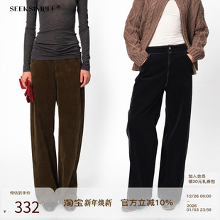 宽松显瘦垂感长裤 SEEKSIMPLE做旧复古棉质灯芯绒直筒休闲裤 女冬季