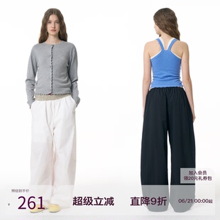 SEEKSIMPLE 傘兵休閑褲 輕盈0壓裸感可翻折格紋腰頭寬松闊腿工裝