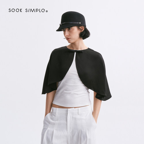 SEEKSIMPLE 进口柔光缎面蝴蝶结披肩斗篷D0951