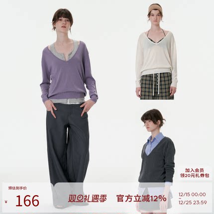 SEEKSIMPLE松弛日常 大V领毛衣宽松针织罩衫慵懒风法式上衣女春秋