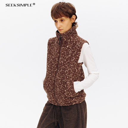 【SEEKSIMPLE 12/27上新2件起9折】羊毛混纺雪花纹理立领毛呢马甲