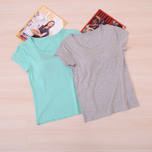 莫代尔女带胸垫短袖春夏免文胸罩杯一体BRA-tT恤半袖家居睡衣瑜伽