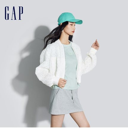 Gap女装2024春季新款欧根纱镂空满绣棒球领夹克洋气外套405029