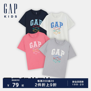 Gap男女童2024夏季 T恤儿童装 纯棉字母logo印花短袖 新款 上衣546502