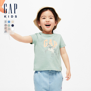 T恤儿童上衣 Gap男女幼童2024春夏新款 纯棉印花图案圆领短袖