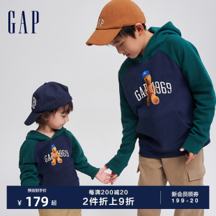 Gap男童秋冬LOGO碳素软磨连帽衫 儿童装 布莱纳小熊洋气卫衣785247