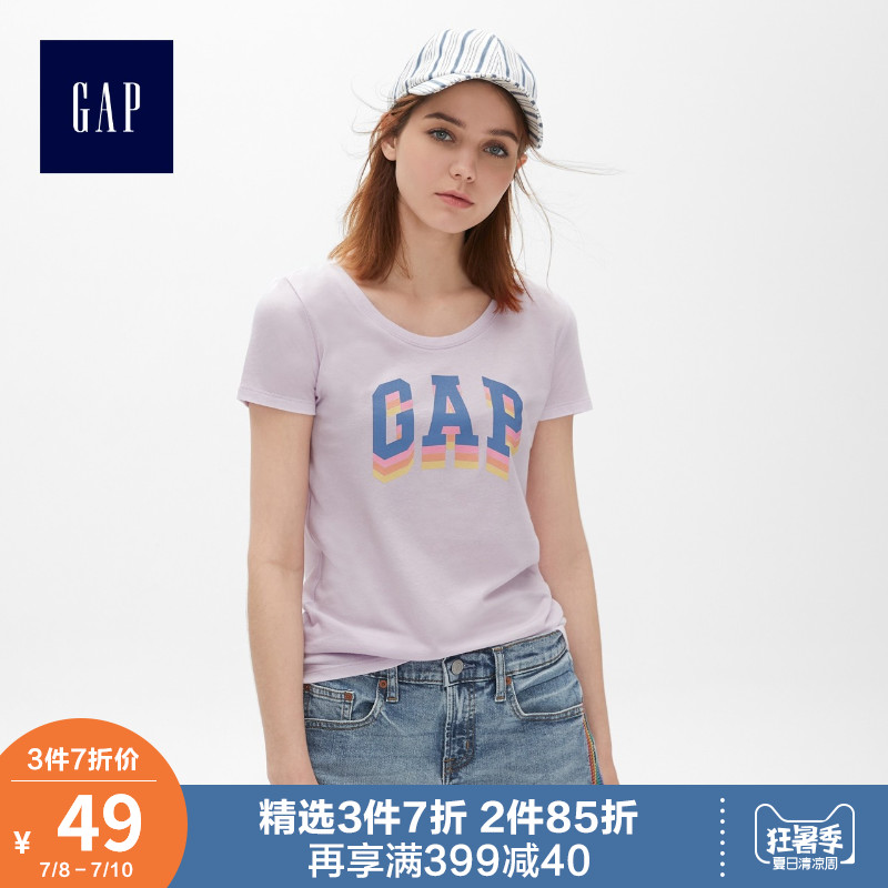 Gap女装圆领短袖T恤夏季464045 E 2019新款女士logo针织休闲上衣
