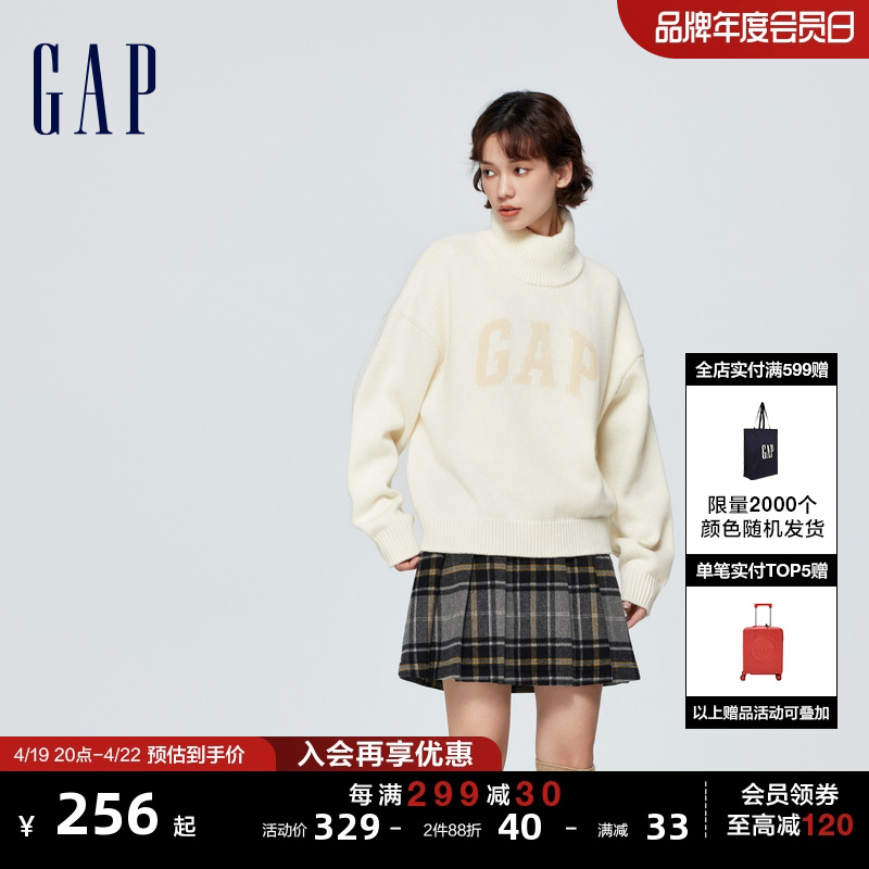 Gap女装冬半高领粗针织套头毛衣