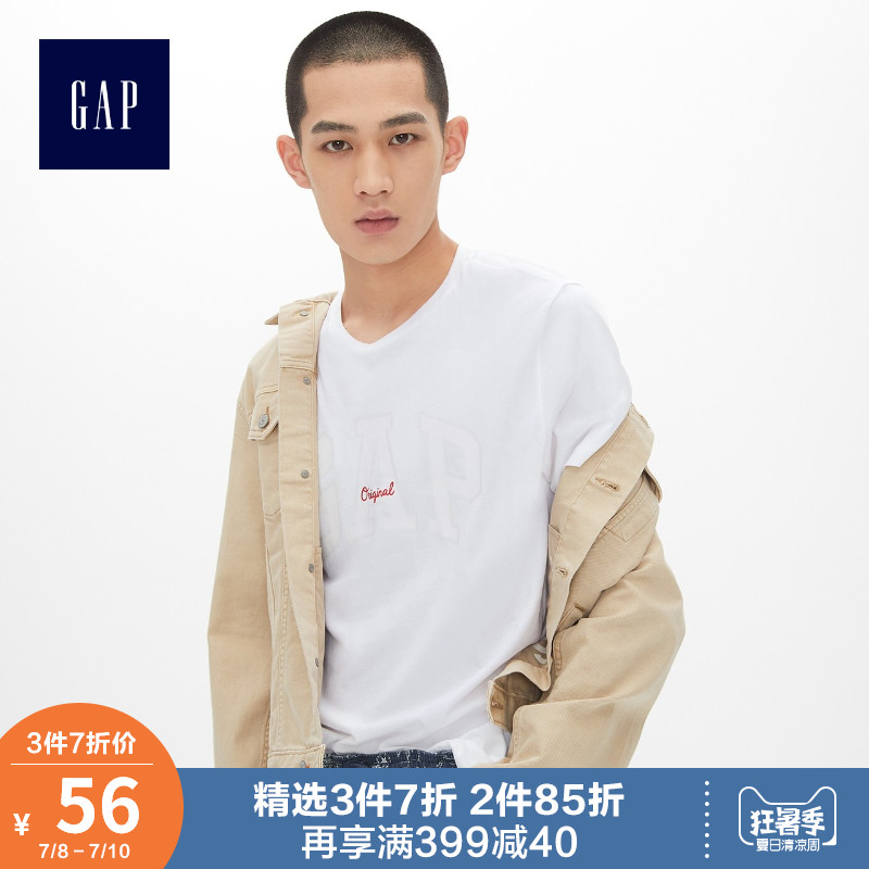 Gap男装纯棉短袖T恤夏465014-1 E 2019新款男士美式logo圆领上衣