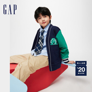 Gap男童LOGO撞色V领针织开衫