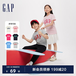 Gap男女童2024春夏新款 上衣890880 T恤儿童装 LOGO撞色纯棉圆领短袖