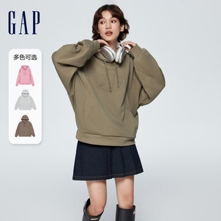 Gap女装春季3D浮雕logo慵懒风美式复古纯色运动连帽卫衣429363