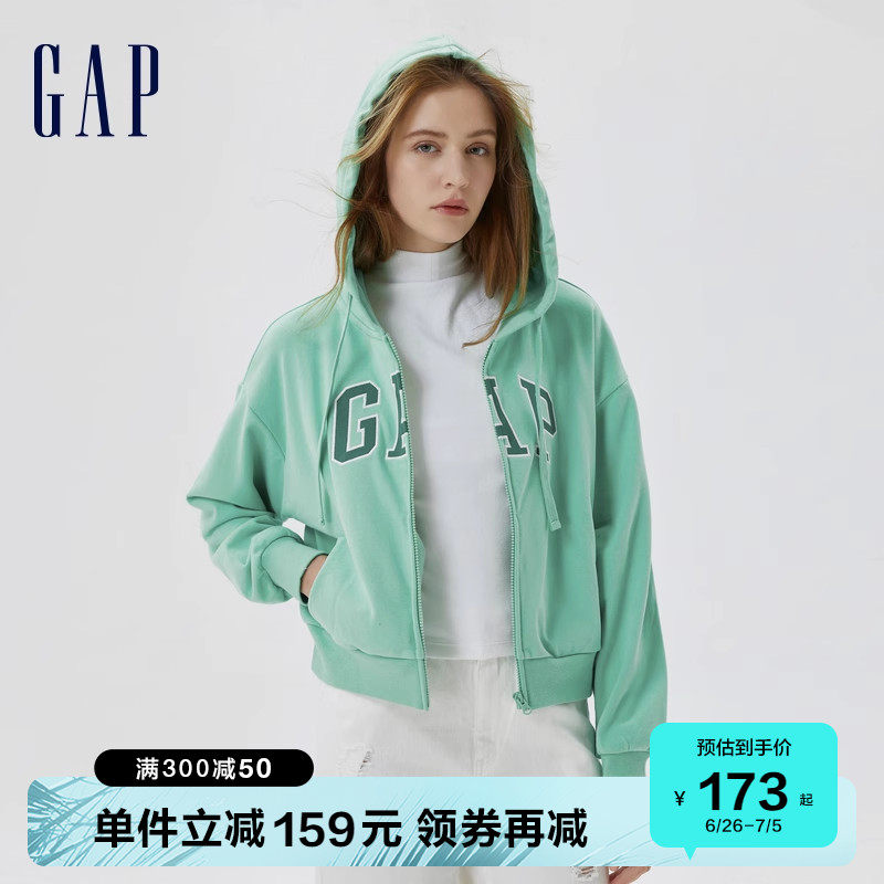 Gap女装春季2023新款LOGO户外法式圈织软卫衣591182落肩袖连帽衫