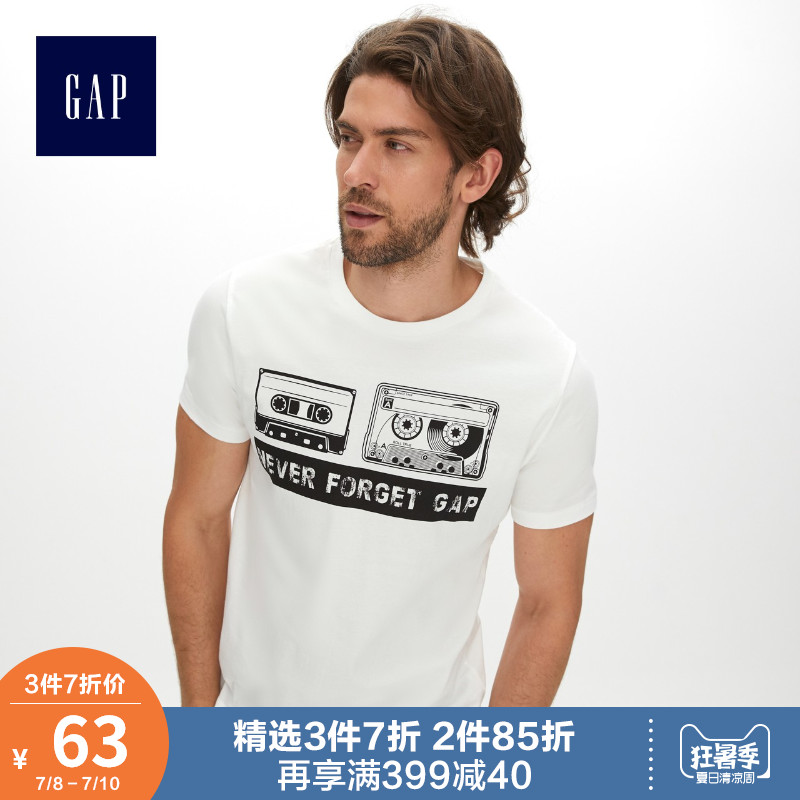 Gap男装纯棉短袖T恤夏季510434 E 2019新款男士潮流印花圆领上衣