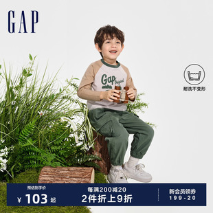 logo插肩撞色高弹长袖 T恤儿童装 新款 Gap男幼童2024春季 上衣890270