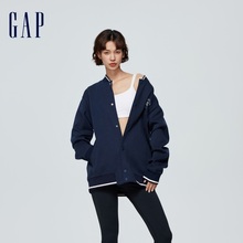 Gap男女装2024春季新款logo刺绣线条装饰针织外套棒球服452531