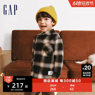 Gap男幼冬季加绒柔软格纹翻领衬衫儿童装时髦洋气休闲上衣837036