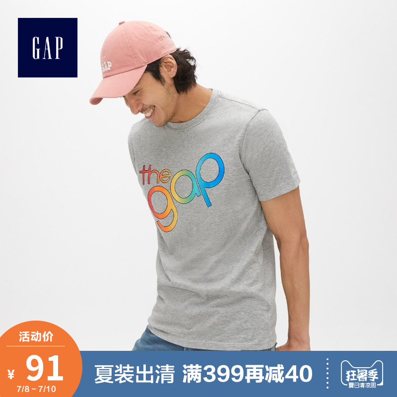 Gap男装纯棉短袖T恤夏季465994 2019新款logo印花男士上衣情侣装