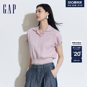 Gap女装2024夏季新款时尚满印logo短袖polo领套头针织上衣874315