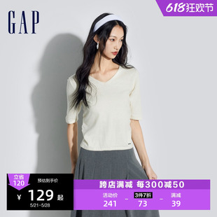 V领亲肤针织衫 Gap女装 百搭修身 简约毛衣406377 2024春夏新款 时尚