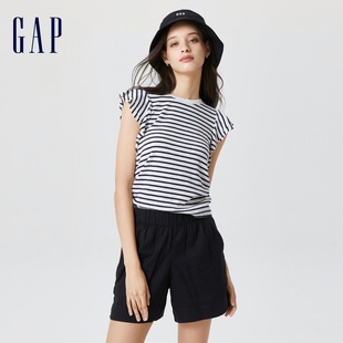女友T Gap女装 夏季 T恤627542 荷叶边无袖 针织上衣舒适弹力短袖