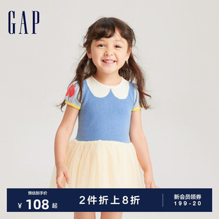 洋气连衣裙673850 Gap婴幼儿春秋针织拼接蓬蓬纱白雪公主裙儿童装