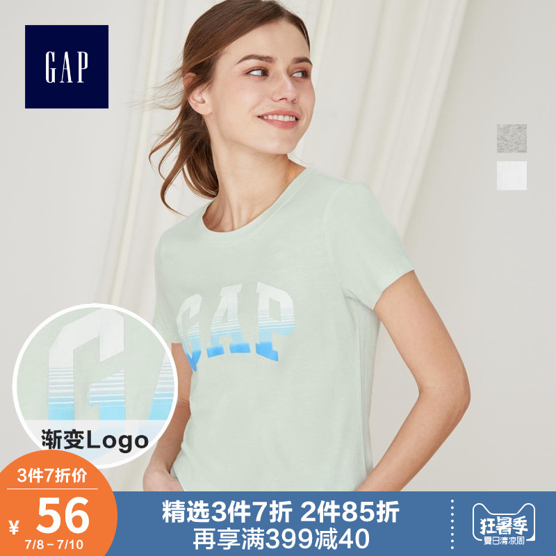Gap女装纯棉薄款短袖T恤440766-1 2019新款基础款logo上衣女夏季