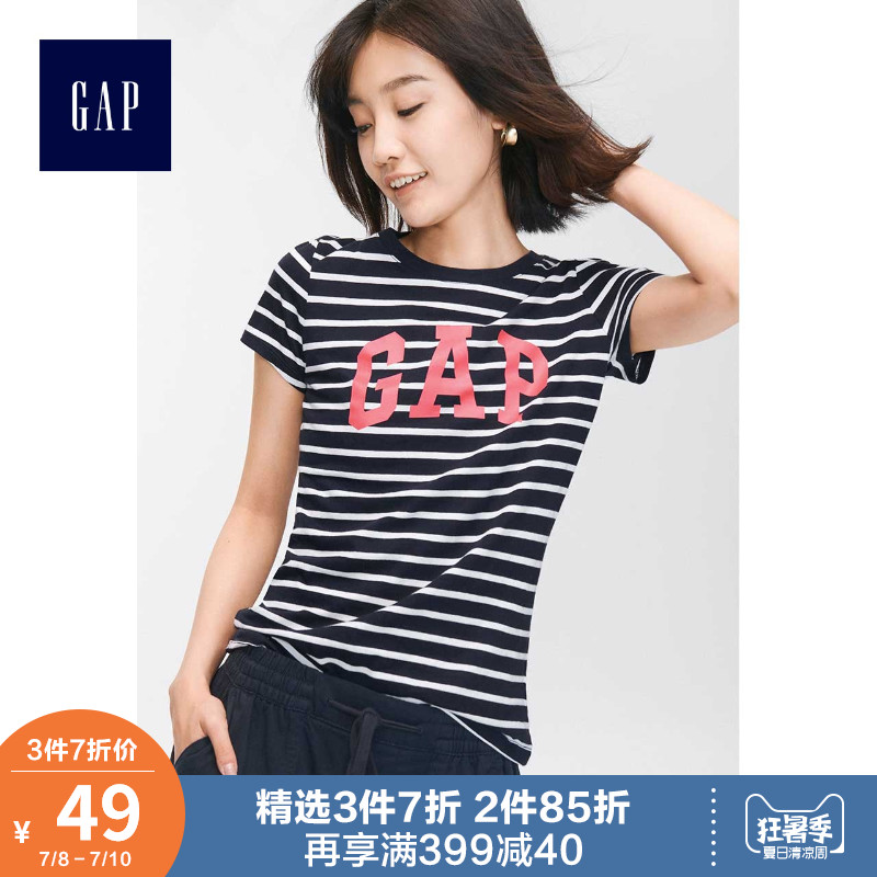 Gap女装纯棉短袖T恤夏季355309 logo圆领时尚上衣女士洋气打底衫
